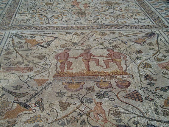 Elaborate mosaic floor of a Roman villa.
